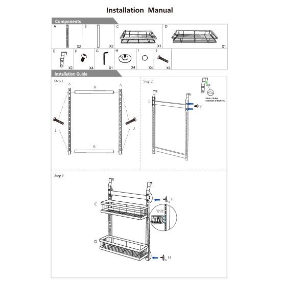 2 Tiers Kitchen Bathroom Pantry Over The Door Hanging Organizer Adjustable Baskets Storage Rack Shampoo Conditioner Body Wash Shelf